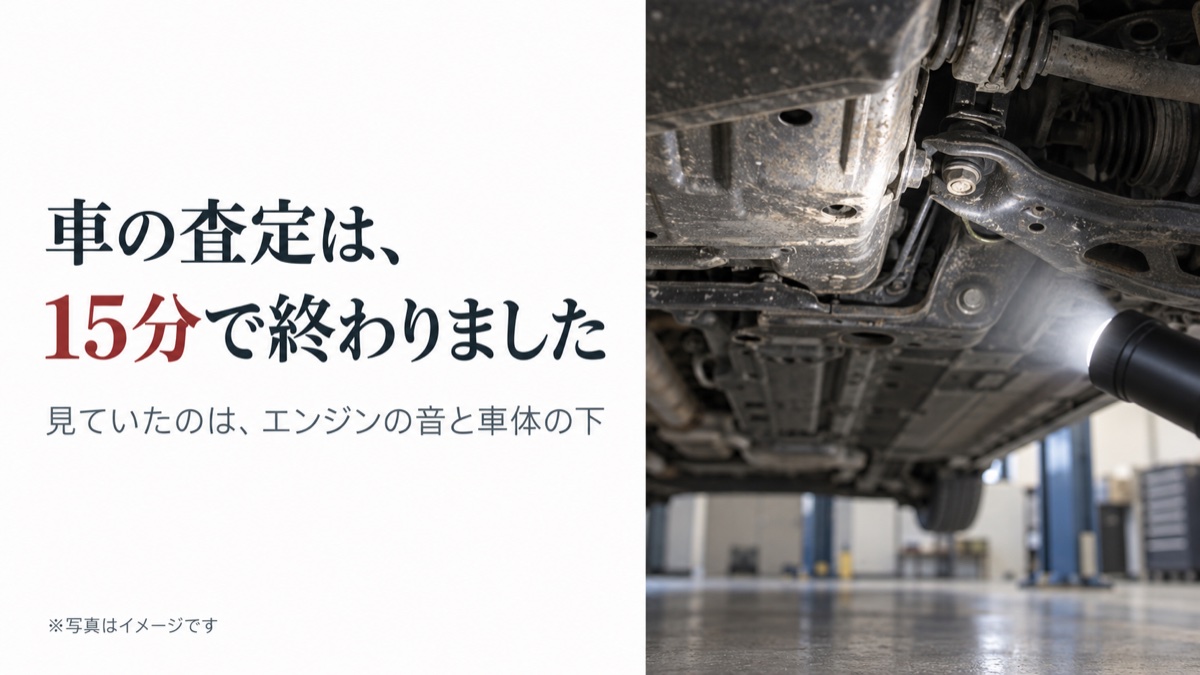 車の査定は、15分で終わりました。見ていたのは、エンジンの音と車体の下。写真はイメージです。